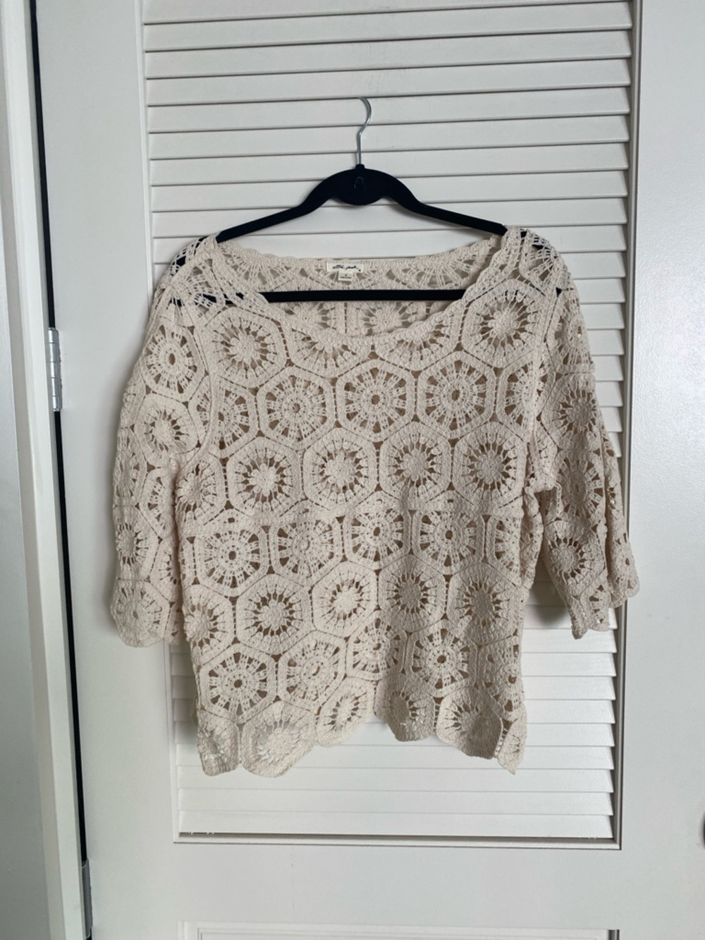 Ultra Pink Crochet Openwork Sweater Top in Cream